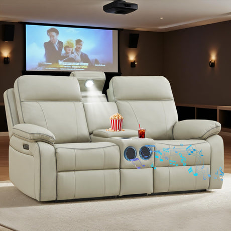 Power Reclining Loveseat with Bluetooth Speakers and Led, Power Outlet & USB/Type-C Ports, Hidden Storage, Adjustable Headrests, Wall Hugger Leather Home Theater Recliner Sofa for Living Room RV LURVIA