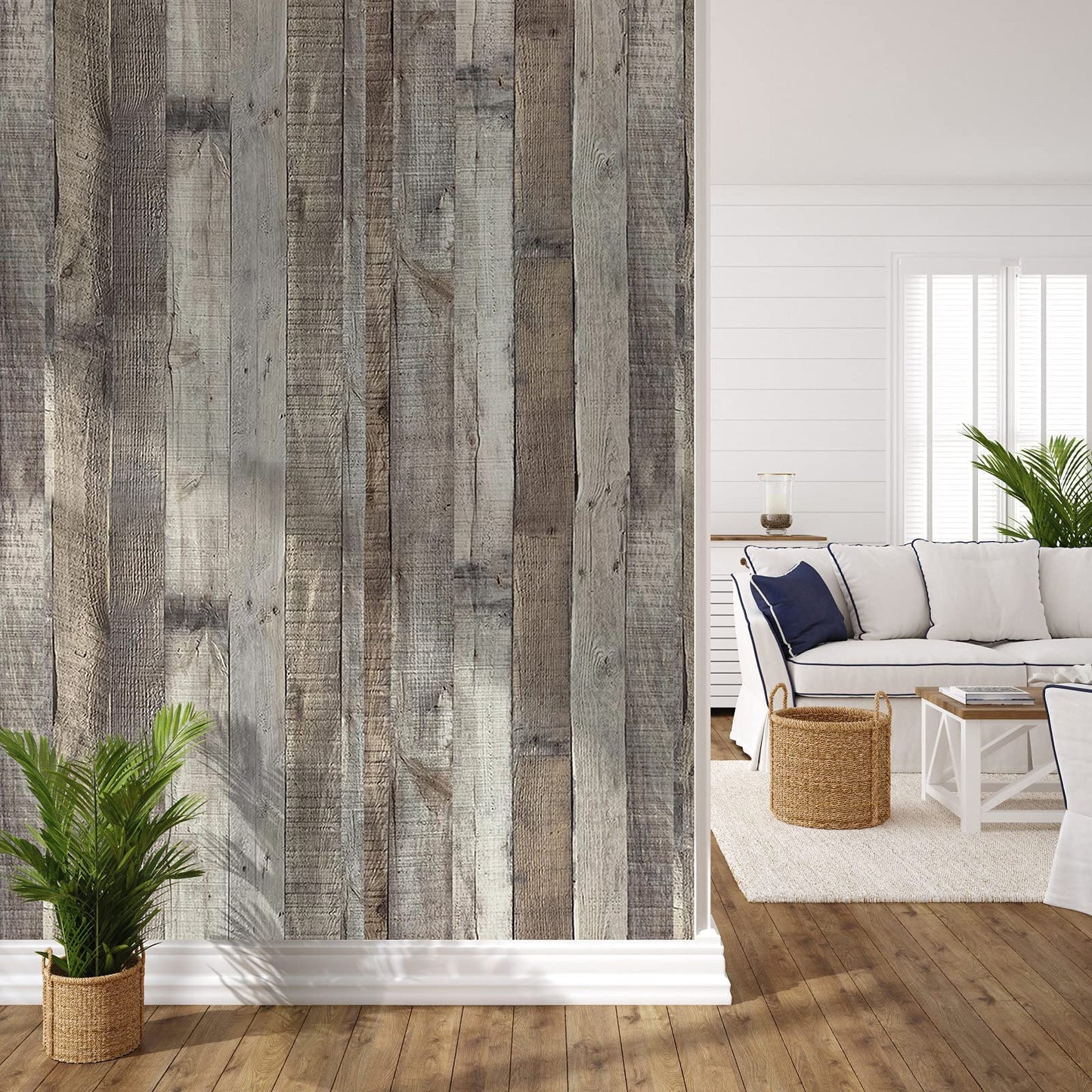 Reqfen Distressed Wood Wallpaper Peel and Stick Wallpaper 17.71” x 118” Self Adhesive Wood Wallpaper Reclaimed Vintage Faux Plank Look Wood Film Shiplap Cabinet Vinyl Removable Decorative Home