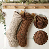 Farmhouse Knitted Personalised Christmas Stockings: 4 Pack 18 Inch Rustic Neutral Cable Knit Fireplace Stockings, Rustic Cozy Hanging Xmas Stocking Decorations for Family Holiday Décor, Earth Tones Pawliss