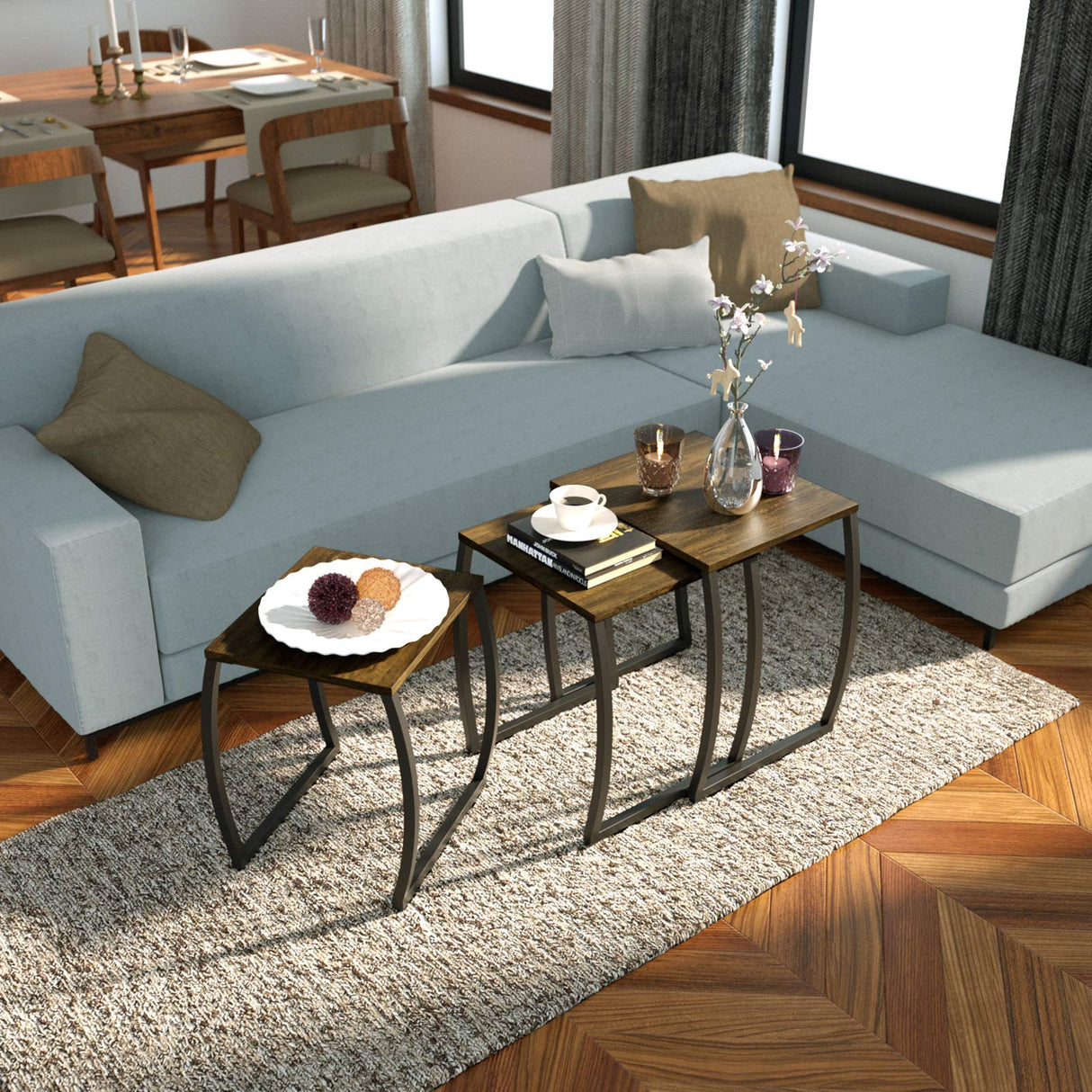 SRIWATANA Nesting Tables, Vintage Side End Tables Living Room, Coffee Snack Table Set of 3 SRIWATANA