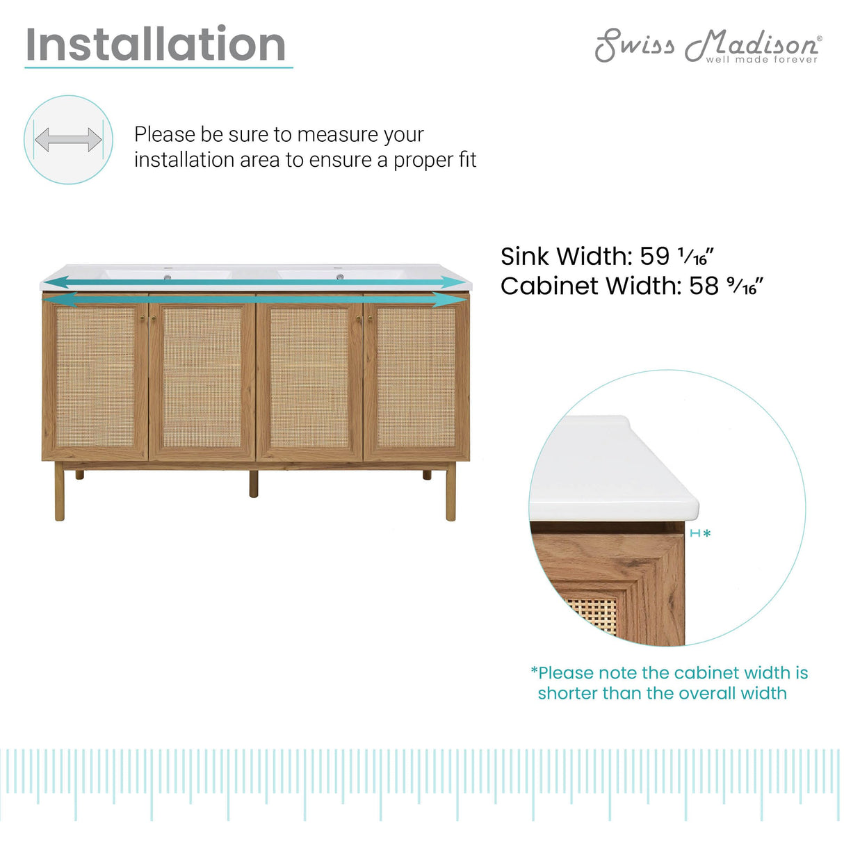 Swiss Madison SM-BV666-C Classe 60" Double Free Standing Vanity Cabinet Only - Less Vanity Top - Oak Swiss Madison