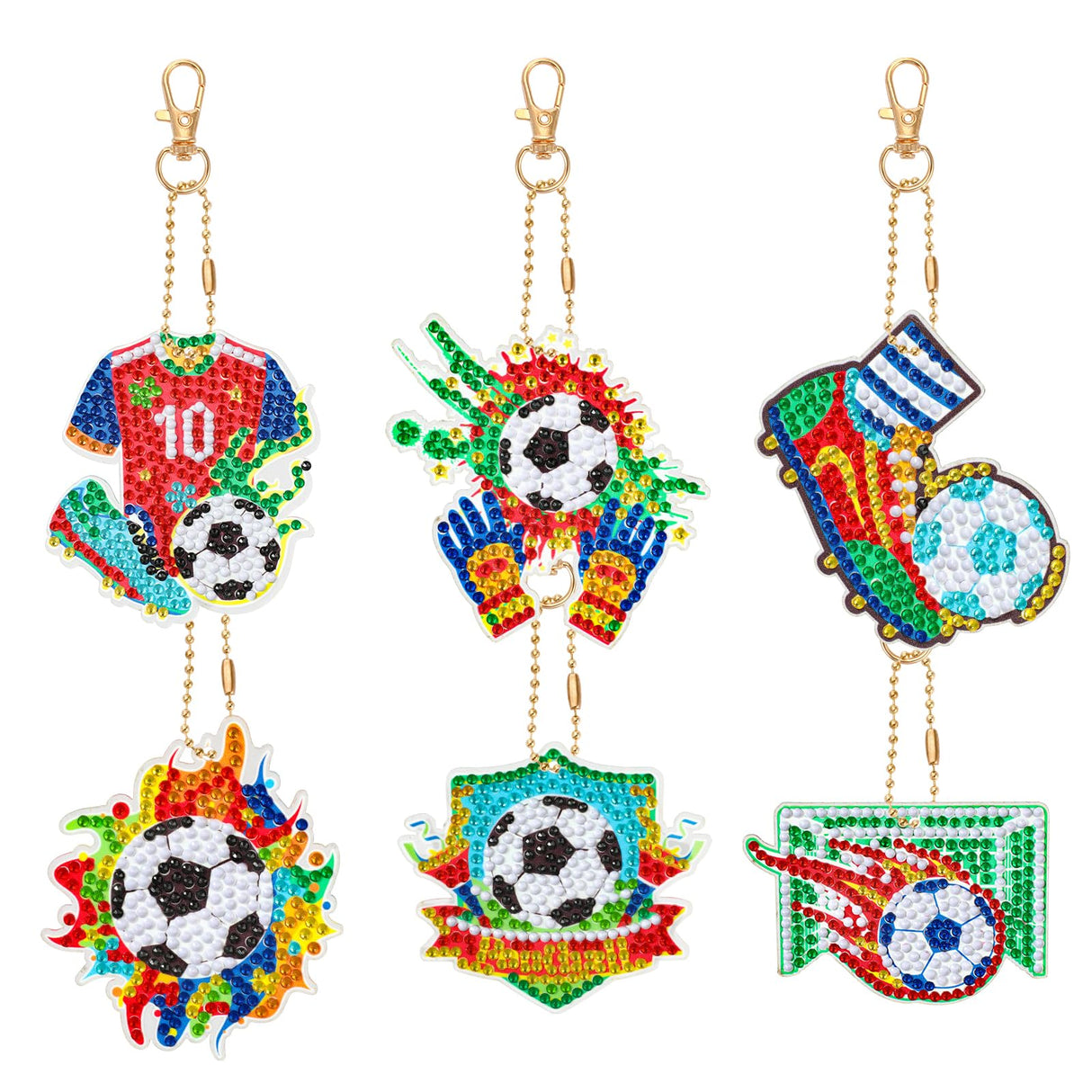 JSRQT 5D DIY Football Diamond Art Painting Keyrings Kit, Double-Sided Diamond Pasted Painting Keychians for Adult Kids, Rhinestone Mosaic Craft Painting Pendant for Handbag Backpack Party Decoration JSRQT