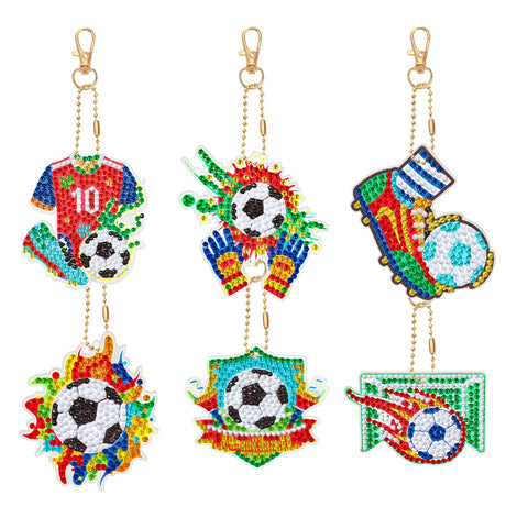 JSRQT 5D DIY Football Diamond Art Painting Keyrings Kit, Double-Sided Diamond Pasted Painting Keychians for Adult Kids, Rhinestone Mosaic Craft Painting Pendant for Handbag Backpack Party Decoration JSRQT