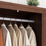 Hlivelood 4 Doors Wardrobe Armoire Closet with Doors and Drawers, Farmhouse Wooden Armoire Storage Cabinet with Shelves & Hanging Rod for Bedroom, Brown Hlivelood