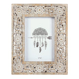 NIKKY HOME Farmhouse Boho Style Floral Picture Frame 4x6 Rustic Resin Photo Frame with Distressed White Finish, High Definition Glass for Wall and Table Top Display NIKKY HOME
