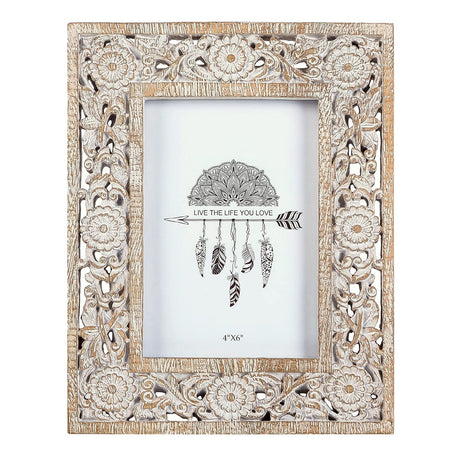 NIKKY HOME Farmhouse Boho Style Floral Picture Frame 4x6 Rustic Resin Photo Frame with Distressed White Finish, High Definition Glass for Wall and Table Top Display NIKKY HOME