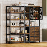 BTHFST Corner Bookshelf 6 Tier, 70.9" Convertible Tall Bookshelf with 6 Fabric Drawers, Corner Bookcase with Metal Doors, Large Display Shelf Book Shelf for Living Room,Home Office, Rustic Brown BTHFST