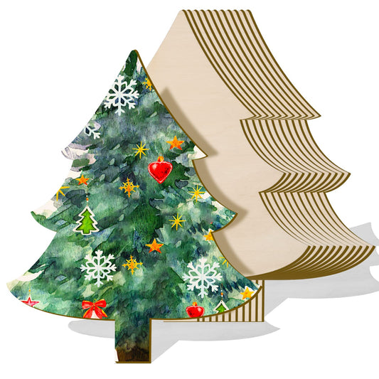 8 x 10 Inch Wooden Christmas Tree Cutout Christmas Unfinished Wooden Ornaments Blank Christmas Tree Craft Wooden Decorations for DIY Christmas Party Decor (12 Pieces)