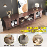 Fluted TV Stand - Modern Wooden Freestanding Entertainment Center Sliding Door TV Cabinet | Farmhouse Curved Round Edge TV and Media Console Table with Storage，Up to 80 inch TVS EXQUAL