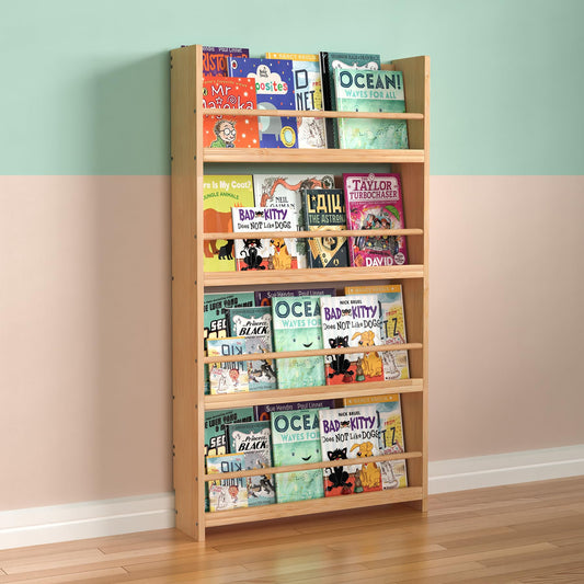 Purbambo 4-Tier Wall-Mounted Bamboo Bookshelf for Kids' Organised Reading Space - WoodArtSupply