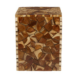 Deco 79 Teak Wood Handmade Side End Accent Table End Table with Mosaic Wood Chip Design, Side Table 14" x 14" x 18", Brown Deco 79