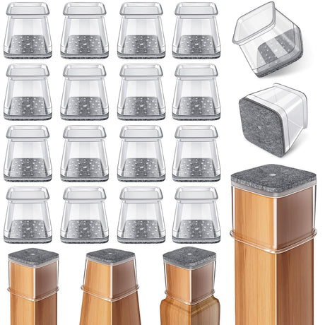 24 Pcs Chair Leg Floor Protectors Square, Silicone Felt Furniture Leg Pads Caps Covers for Hardwood Floors (Fit:1-1/16" to 1-5/8") Ansible
