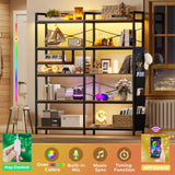 Itaar 5-Tier Convertible Corner Bookshelf with LED Light, Pegboard & Storage Bag in Rustic Brown Itaar