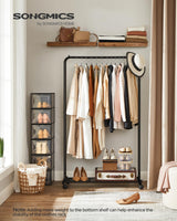 SONGMICS Clothes Rack with Wheels, Clothing Rack for Hanging Clothes, 25.4 mm Metal Garment Rack with Dense Mesh Storage Shelf, 110 lb Load Capacity, 2 Brakes, Black UHSR25BK SONGMICS
