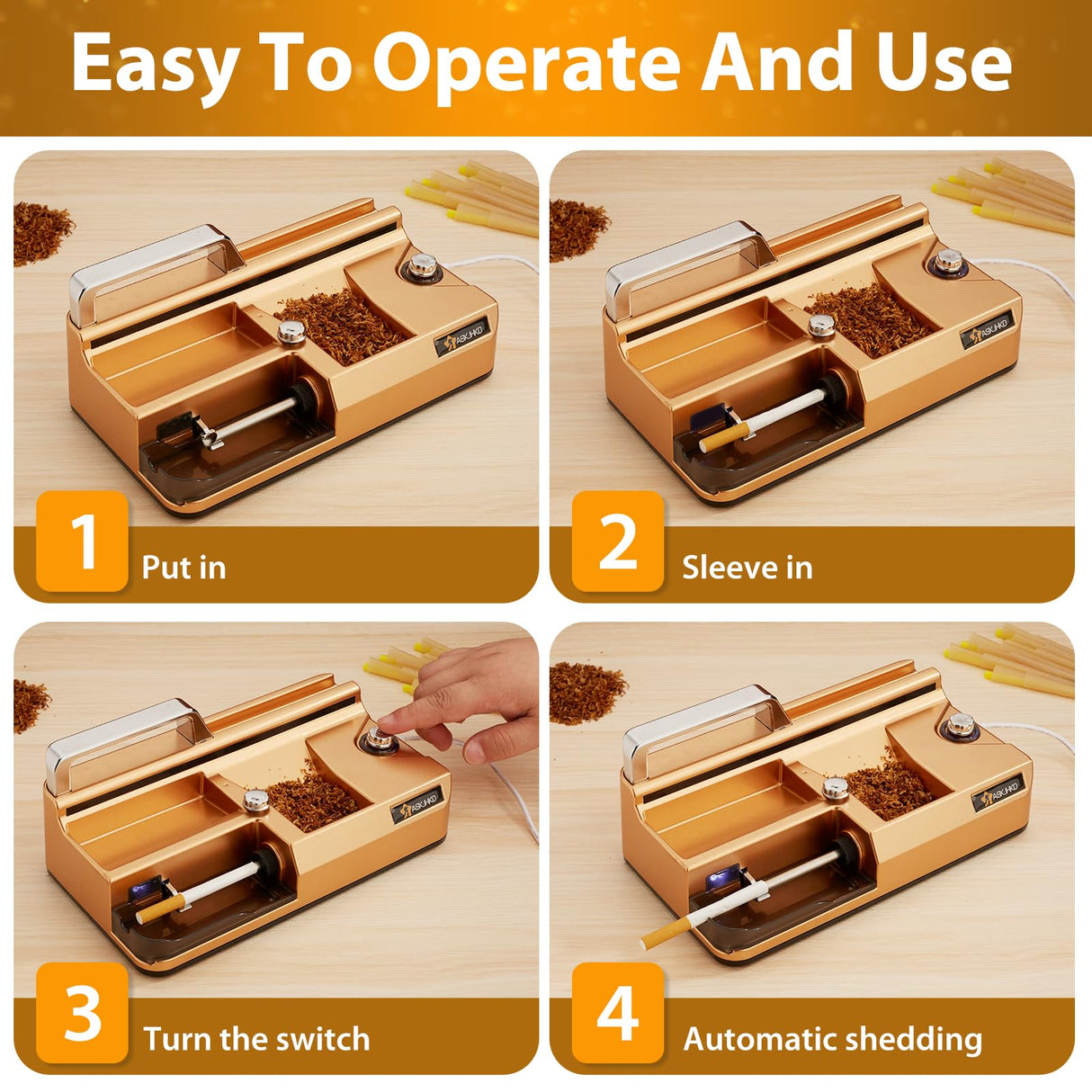 Electric Cigarette Rolling Machine, Automatic Cones Loader, Mini Portable Pre Rolled Cones Filling Maker, Automatic Roller, 317A Gold ASKJHKD