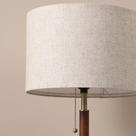 EDISHINE Mid Century Table Lamp, Bedside Lamp with Pull Chain Switch, Solid Wood & Metal Pole, Modern Nightstand Table Lamp for Living Room, Bedroom, Office, Frosted Bronze & Wood Finish EDISHINE