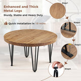 FLYJOE Rustic Wood Round Coffee Table with Metal Legs, Solid Elm Wood Top and Non-Slip Feet Pads - Farmhouse Style for Living Room, Natural FLYJOE