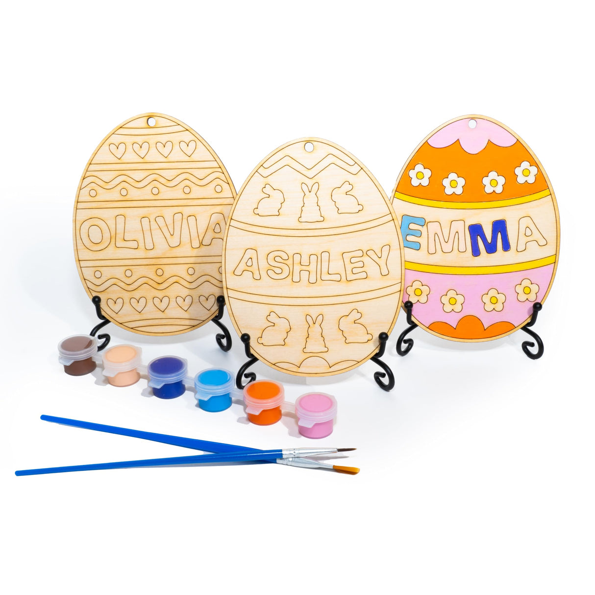 Lara Laser Works Single, DIY Wooden Painting Crafts for Kids, Easter Egg Paint Set Personalized w/Name - 5 Designs - Decorating Easter Egg Basket Stuffer for Children, Make Your Own Easter Eggs Lara Laser Works