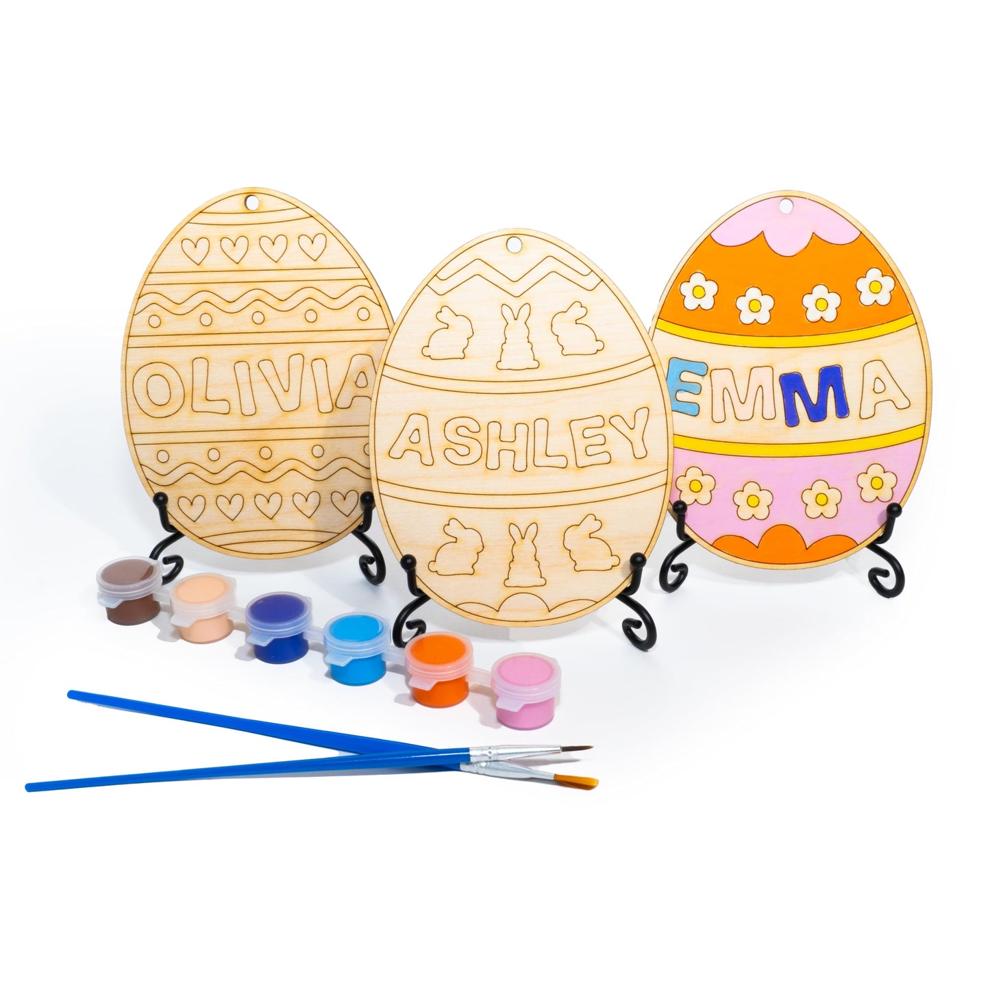 Lara Laser Works Single, DIY Wooden Painting Crafts for Kids, Easter Egg Paint Set Personalized w/Name - 5 Designs - Decorating Easter Egg Basket Stuffer for Children, Make Your Own Easter Eg - WoodArtSupply