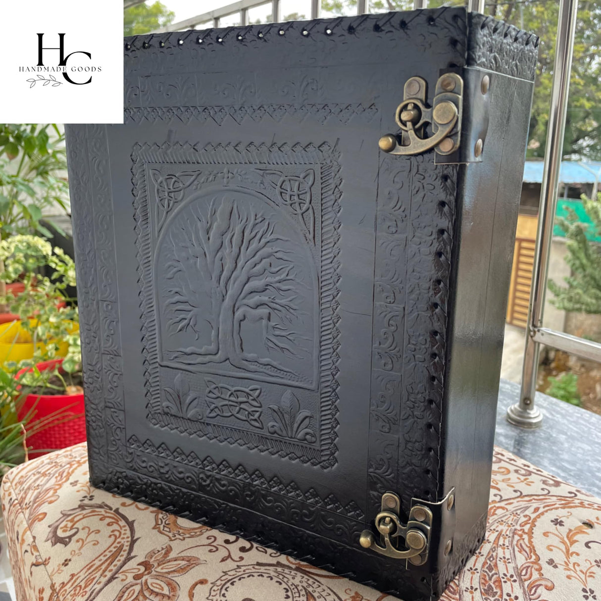 handborncraft Leather Ring Binder, Leather Portfolio for Men, 3 inch Large 3 Ring Leather Binder,Tree of Life Leather Binder, Leather Folder Organizer handborncraft