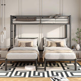 HKOLIE Heavy Duty Triple Bunk Bed for 3, Twin Over Twin Over Twins with Guardrails and Ladder, Metal Bunk Bed, 3 Bed Teens and Adults, No Box Spring Needed (Black) HKOLIE