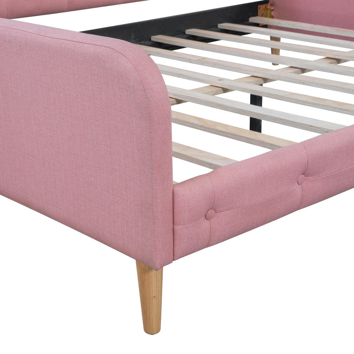 Bellemave Queen Upholstered Daybed with 4 Support Legs, Corner Bed, Upholstered Bedframe for Kids,Teens,Adults, Pink (Linen) Bellemave