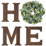 Mkono Farmhouse Wall Home Sign with Artificial Eucalyptus for O Rustic Wooden Hanging Letters Decorative Wall Art Decor for Living Room Kitchen Entryway Housewarming Gift, Brown Mkono