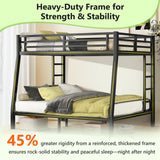 MJQFVM Full XL Over Queen Bunk Bed with 2 Ladders for Adults, Heavy Duty Metal Frame & Full Guardrails, Reinforced No-Sag Metal Slats, Space Saving for Guest Room, Dorm, Kids Bedroom, Black MJQFVM