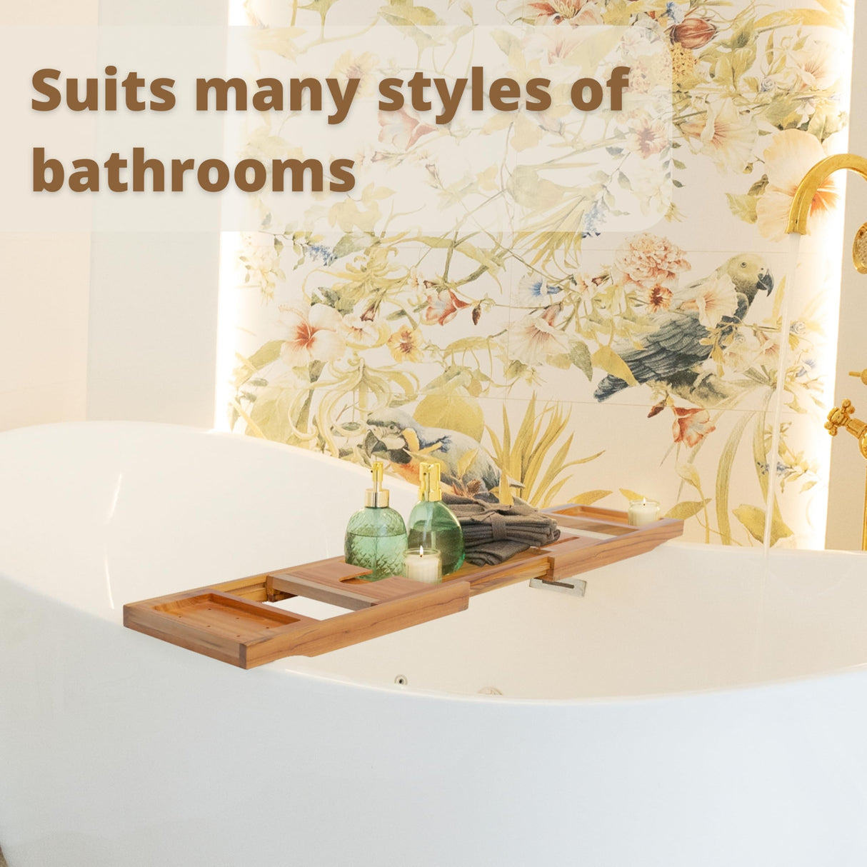 TEAKAURA Teak Bathtub Tray, Bathtub Caddy, Expandable Bath Tub Tray Wood, Bath Table Tray&Bathtub Shelf, Luxury Bathtub & Bathroom Accessories and Organizer, House Warming&Wedding Gifts(Large) TEAKAURA