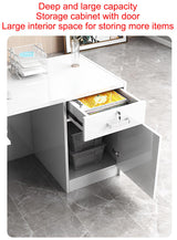 Reception Desk with Counter, Salon Front Reception Desk with LED Light & Lockable Drawer, Modern Retail Checkout Sturdy & Well Built for Lobbies Salon Office SOHO Shop (Black White - Left, L 63in) cartBit