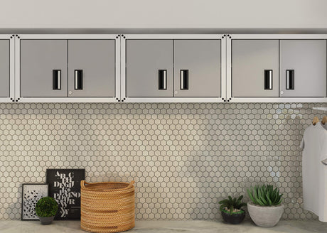 itbe Ready-to-Assemble Floating Garage Storage Cabinet - Wall Mount Garage Cabinet w/Lockable 2 Doors, 44 lbs Shelf Capacity, Removable Shelf, Small Steel Metal Cabinet (White and Grey) itbe