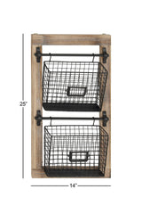 Deco 79 Wood Rectangle Magazine Rack Holder with Suspended Baskets and Label Slot, 14" x 4" x 25", Black Deco 79