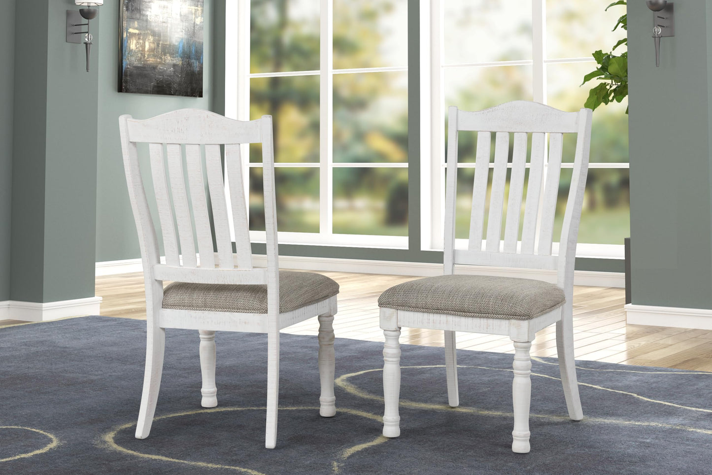 Roundhill Furniture Ebret Two-Tone Distressed Wood Dining Chairs, Set of 2, Brown and White