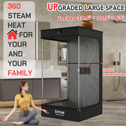 Sauna, Portable Steam Sauna, Full Size Sauna Tent for Home, Personal Sauna with 2.6L & 1000W Steamer, RGB LED Light, Remote Control, Foldable Chair, Foot Massager Roller, Mat, Suitable for Gym, Yoga