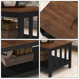 ChooChoo Farmhouse Coffee Table, Black Living Room Table with Shelf, 40 Inch ChooChoo