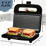OVENTE Electric Panini Press Grill with Nonstick Plates, LED Indicator Lights, Thermostat Control, Cool Touch Handle, Compact Sandwich Maker Perfect for Cooking Breakfast, Snacks & More, Black GP0401B OVENTE
