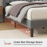 Modern Upholstered FYRENA Queen Bed Frame with Storage Headboard, LED Lights, USB Ports & Strong Wood Slats Support FYRENA