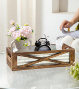 Venalys Wooden Toilet Tank Basket, Rustic Bathroom Decor Box, Farmhouse Toilet Paper Organizer Holder, Decorative Bathroom Storage Basket, Barn Door (Brown) Venalys