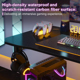 Grandder Gaming Desk Z Shaped 40 Inch Gamer Workstation, Home Computer Carbon Fiber Surface Gaming Desk PC Table with Headphone Hook, Carbon Fiber Black Grandder