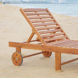Outsunny Outdoor Folding Chaise Lounge Chair Recliner with Wheels, Acacia Wood Frame - Teak Color Outsunny