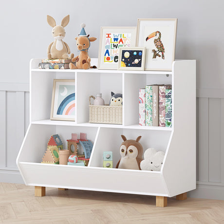 UTEX Toy Storage Organizer, Kids Bookshelf and Toy Storage with Legs, 5 Cube Storage Organizer, Children Bookcase for Kids Room, Living Room, Nursery,White UTEX