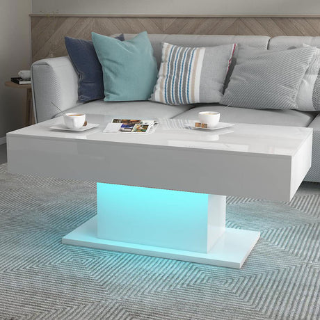 Led Coffee Table Living Room White Coffee Table Mesas De Centro Para Salas Modernas Nesting Coffee Table Modern Coffee Table for Living Room Sliding Center Table (White) HedoAjim