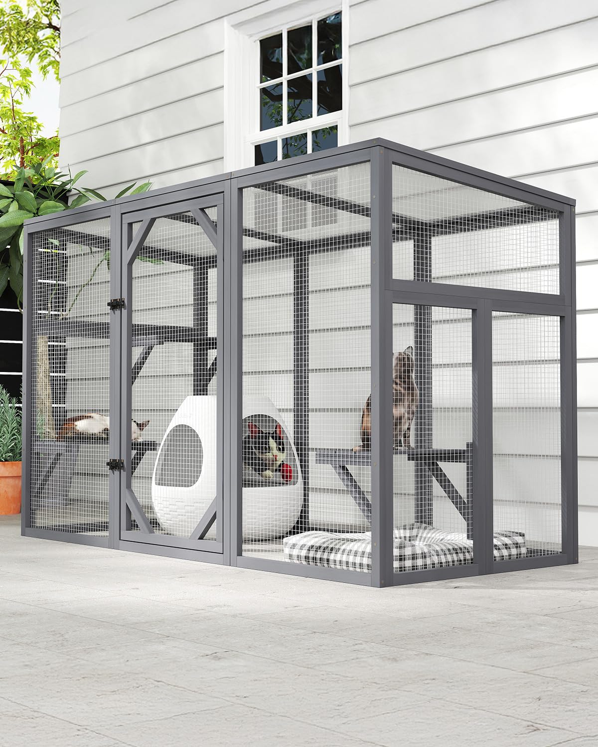 COZIVVOVV Outdoor Cat House, 71" Catio Outdoor Cat Enclosure, Large Cat Houses & Condos, Cattio for Apartment Balcony, Window Cat Cage Weatherproof, Grey COZIVVOVV