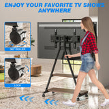 Rfiver Heavy Duty Rolling TV Stand for 43-80 Inch TVs up to 150lbs, Mobile TV Cart on Wheels with Dual Storage Shelves, Outdoor TV Stand with Tilt & Swivel Adjustment for Optimal Viewing Angles Rfiver