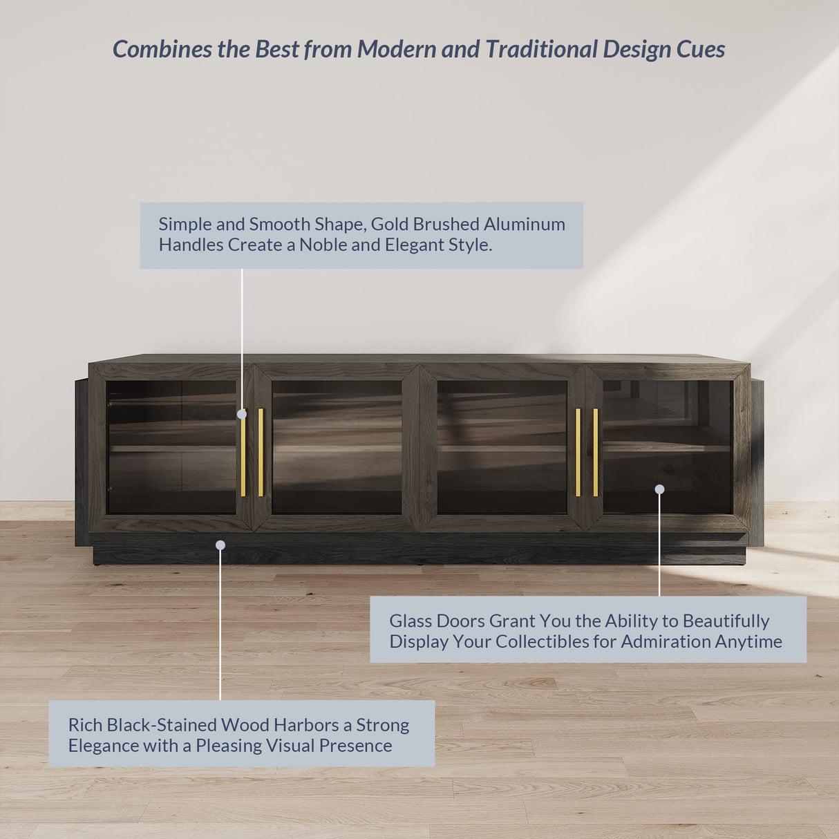 BELLEZE 70" TV Stand for TVs up to 75", Modern TV Cabinet & Entertainment Center with Shelves, Wood Storage Cabinet for Living Room or Bedroom - Brixston (Brown) BELLEZE
