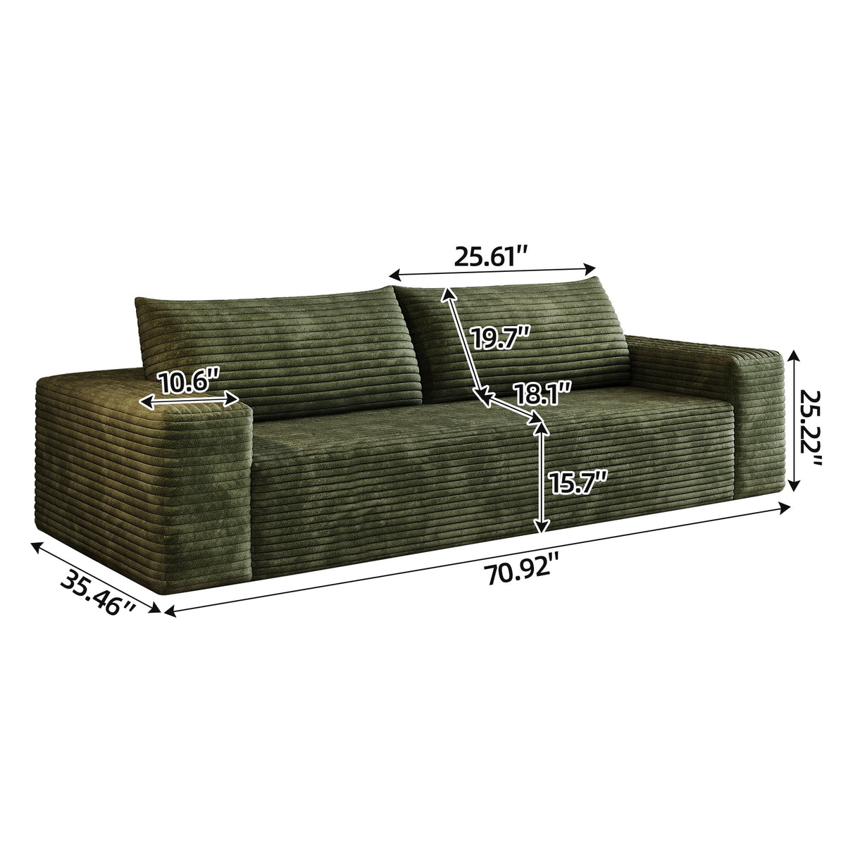PUQEOAO 71" Loveseat Sofa in a Box,Plush Corduroy Fabric Deep Seat Couch,No Assembly Required,Space-Saving Design,Comfy Seater Sofa for Living Room, Apartment, Bedroom & Office,Modern,Green PUQEOAO