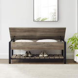 Walker Edison Julian Rustic Farmhouse Lift Top Entry Bench with Bottom Rack, 48 Inch, Grey Walker Edison