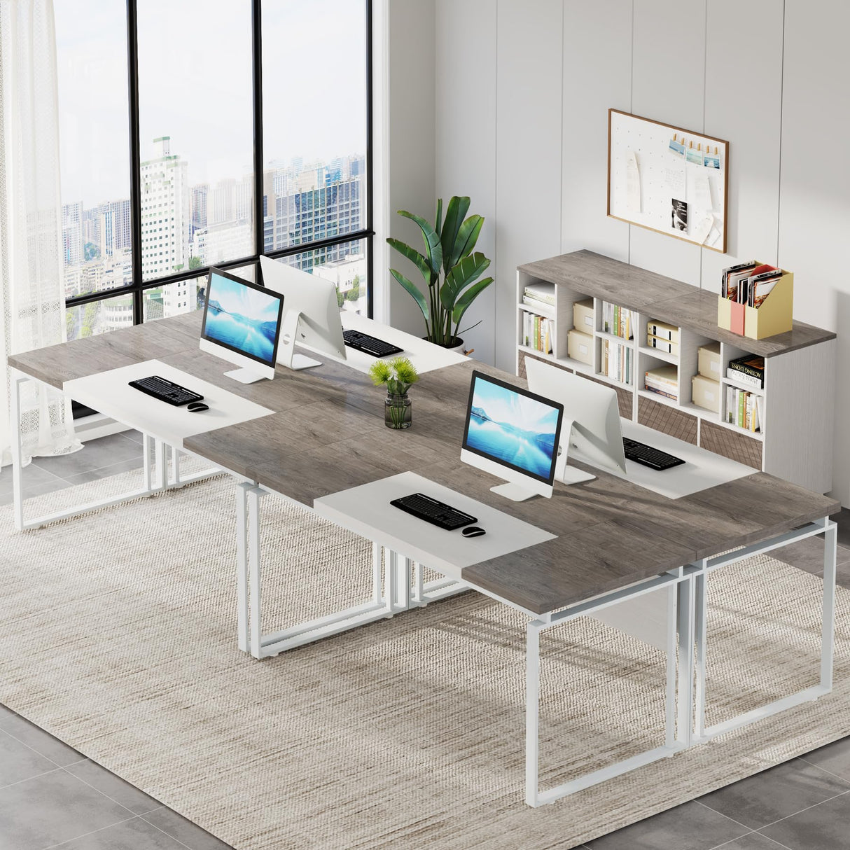 Tribesigns L-Shaped Executive Desk with Reversible File Cabinet, 63" Office Desk with Storage Drawers, L-Shaped Computer Desk with Drawer Cabinet for Hanging Letter Size Files,Gray & White Tribesigns