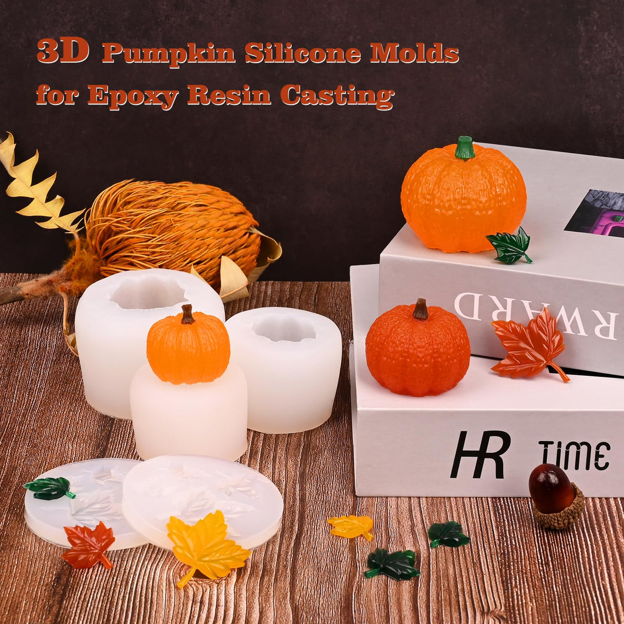 HUAKENER 5 Pack Pumpkin Candle Molds, 3D Pumpkin Silicone Mold for Candle, Epoxy Resin Casting, Halloween Thanksgiving Home Decor HUAKENER