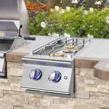 Livory Double Grilling Side Burners for Outdoor Kitchen, 2 * 17,000BTU Nature Gas Burners, Duty Heavy 304 Stainless Steel, Built-in Side Burner for BBQ Island Grill (Nature Gas) Livory